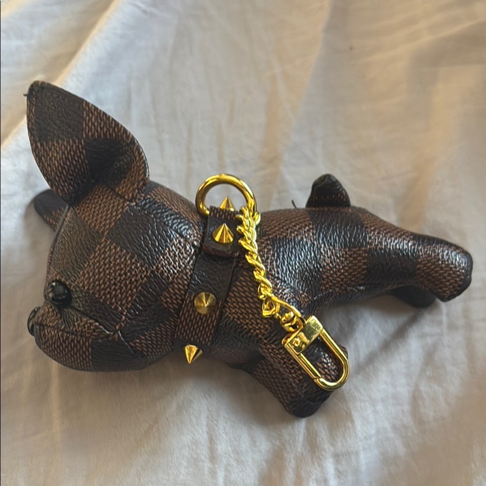 LV Luxury Brown and Gold Dog Keychain